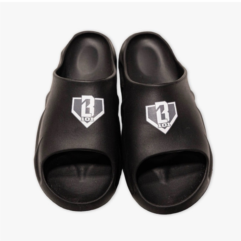 Black Kids Baseball Lifestyle 101 Slide Sandals with Logo - kids 2/3